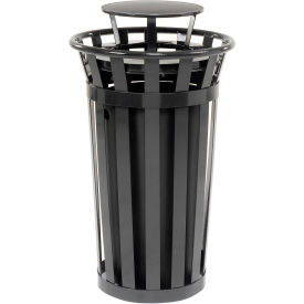 Global Industrial™ Outdoor Slatted Steel Trash Can With Rain Bonnet Lid 24 Gallon Black