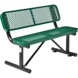 Global Industrial™ 4' Outdoor Steel Bench w/ Backrest Expanded Metal Green