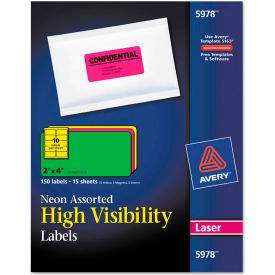 Avery® High-Visibility Laser Labels 2 x 4 Assorted Neons 150/Pack
