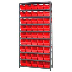 Quantum 1875-204 Steel Shelving With 45 6""H Shelf Bins Red 36x18x75-10 Shelves
