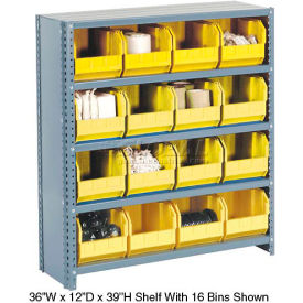 Global Industrial™ Steel Closed Shelving - 16 Yellow Plastic Stacking Bins 5 Shelves - 36x18x39