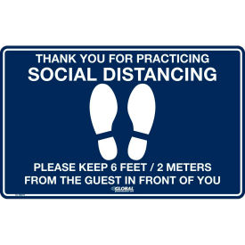 Global Industrial™ Dark Blue Social Distancing Floor Sign 16"" W x 10"" H  Vinyl Adhesive