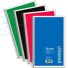Universal® Wirebound Notebook 6 x 9-1/2 College Ruled 150 Sheets Assorted Color Cover