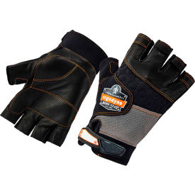 Ergodyne® ProFlex® 901 Half-Finger Leather Impact Gloves Black/Gray Small