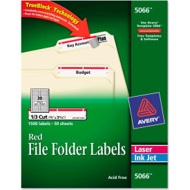Avery® Self-Adhesive Laser/Inkjet File Folder Labels White Red Border 1500/Box