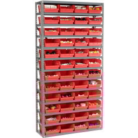 Global Industrial™ Steel Shelving with 48 4""H Plastic Shelf Bins Red 36x12x72-13 Shelves