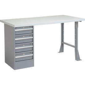 Global Industrial™ 60 x 30 Pedestal Workbench - 4 Drawers Plastic Laminate Square Edge - Gray