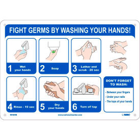 Fight Germs By Washing Your Hands Sign 10"" X 14"" Plastic