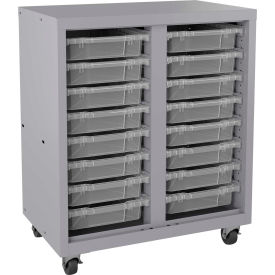 Hirsh Industries® Mobile Bin Tower Platinum 22604 with 16 Clear Bins - 30"" x 18"" x 36""