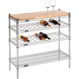 Nexel® Chrome Wine Display Unit - Wood Top - 48""W x 14""D x 34""H - 4 Tier