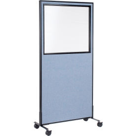 Interion® Mobile Office Partition Panel with Partial Window 36-1/4""W x 75""H Blue