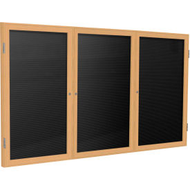 Ghent Enclosed Letter Board - 3 Door - Black Letterboard w/Oak Frame - 48"" x 72""