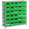 Global Industrial™ Steel Shelving with 30 4""H Plastic Shelf Bins Green 36x18x39-7 Shelves