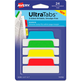 Avery® Ultra Tabs Repositionable Tabs 2-1/2"" x 1"" Primary Green Red Yellow Blue 24/Pack