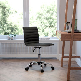 Flash Furniture Designer Ribbed Vinyl Armless Task Chair - Low Back - Black