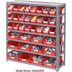 Global Industrial™ Steel Shelving with Total 42 4""H Plastic Shelf Bins Red 36x12x39-7 Shelves
