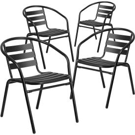 Flash Furniture Black Metal Restaurant Stack Chair with Aluminum Slats Pack of 4