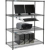 Nexel™ 4-Shelf Wire Computer LAN Workstation with Keyboard Tray 48""W x 24""D x 63""H Black
