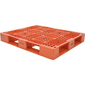 Stackable Open Deck Pallet Plastic 4-Way Entry 47-3/8"" x 39-1/2"" 8000 Lb Stat Cap Orange