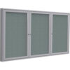 Ghent Enclosed Bulletin Board 3 Door 72""W x 36""H Gray Fabric/Silver Frame