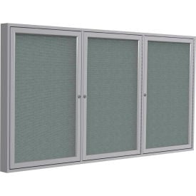 Ghent Enclosed Bulletin Board 3 Door 72""W x 36""H Gray Fabric/Silver Frame