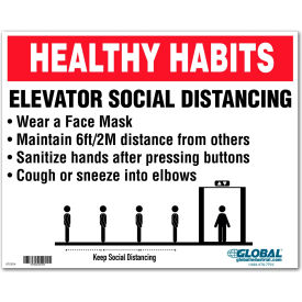 Global Industrial™ Elevator Social Distancing Sign 10""W x 8''H Wall Adhesive