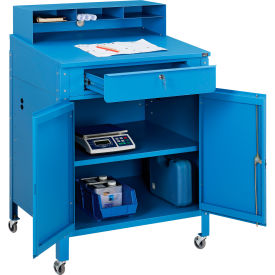 Global Industrial™ Mobile Cabinet Shop Desk w/ Pigeonhole Riser 34-1/2""W x 30""D Blue