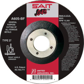 United Abrasives - Sait 22021 Depressed Center Wheel T27 4-1/2""x .045"" x 7/8"" 60 Grit Alum. Oxide