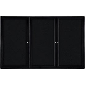 Ghent Ovation Enclosed Bulletin Board 3 Door 72""W x 48""H Black Fabric/Black Frame