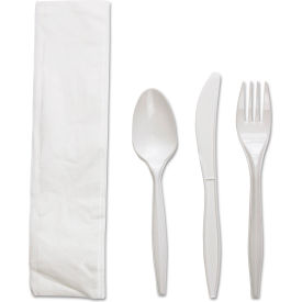 Boardwalk® Four Piece Fork/Knife/Napkin/Teaspoon Kit Polypropylene White Pack of 250