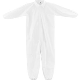 Global Industrial™ Disposable Microporous Coverall Elastic Wrists/Ankles WHT Large 25/Case