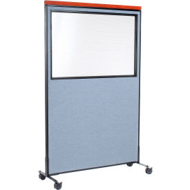 Interion® Mobile Deluxe Office Partition Panel with Partial Window 48-1/4""W x 76-1/2""H Blue