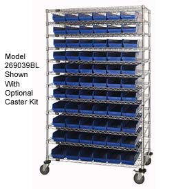 Global Industrial™ Chrome Wire Shelving with 66 4""H Plastic Shelf Bins Blue 48x14x74
