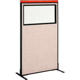 Interion® Deluxe Freestanding Office Partition Panel w/Partial Window 36-1/4""W x 61-1/2""H Tan