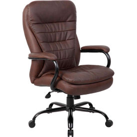 Boss Big and Tall Office Chair with Arms and Pillow Top - Leather - High Back - Brown
