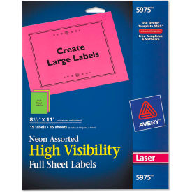 Avery® High-Visibility Laser Labels 8-1/2 x 11 Assorted Neons 15/Pack