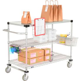 Nexel® Chrome Curbside Cart w/3 Shelves & Polyurethane Casters 36""L x 24""W x 40""H