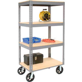 Global Industrial™ Boltless Shelf Truck 4 Shelves Rubber Casters 36""L x 24""W x 68""H Gray