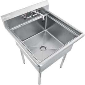 Global Industrial™ Stainless Steel Utility Sink W/Faucet & 8"" Backsplash 24""x24""x12"" Deep