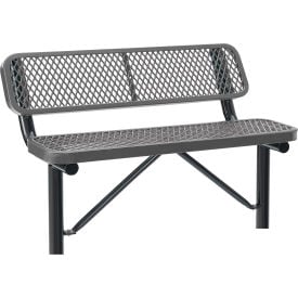 Global Industrial™ 4' Outdoor Steel Bench w/ Backrest Expanded Metal In Ground Mount Gray