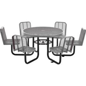 Global Industrial™ 46"" Round Picnic Table w/ 6 Seats Expanded Metal Gray