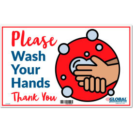 Global Industrial™ Please Wash Your Hands Sign 16""W x 10""H Wall Adhesive