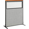 Interion® Deluxe Freestanding Office Partition Panel w/Partial Window 48-1/4""W x 61-1/2""H Gray