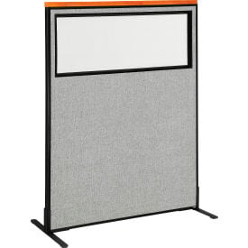 Interion® Deluxe Freestanding Office Partition Panel w/Partial Window 48-1/4""W x 61-1/2""H Gray