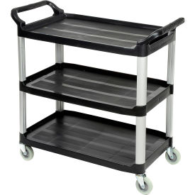 Luxor® Service Cart Aluminum Posts 3 Shelf 40-1/2""Lx19-3/4""W Black