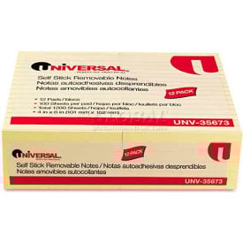 Universal® Standard Self-Stick Notes 4 x 6 Lined Yellow 12 100-Sheet Pads/Pack