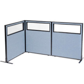 Interion® Freestanding 3-Panel Corner Room Divider w/Partial Window 36-1/4""W x 42""H Panels Blue