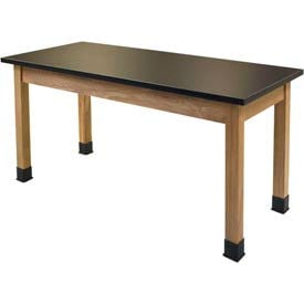 NPS Science Lab Table - Chemical Resistant Top - 72""L x 24""W x 30""H - Black w/ Oak Legs