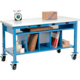 Global Industrial™ Mobile Packing Workbench W/Shelf & Power Laminate Safety Edge 60""W x 36""D