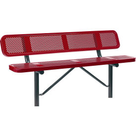 Global Industrial™ 6' Outdoor Steel Bench w/ Backrest Perforated Metal In Ground Mount Red